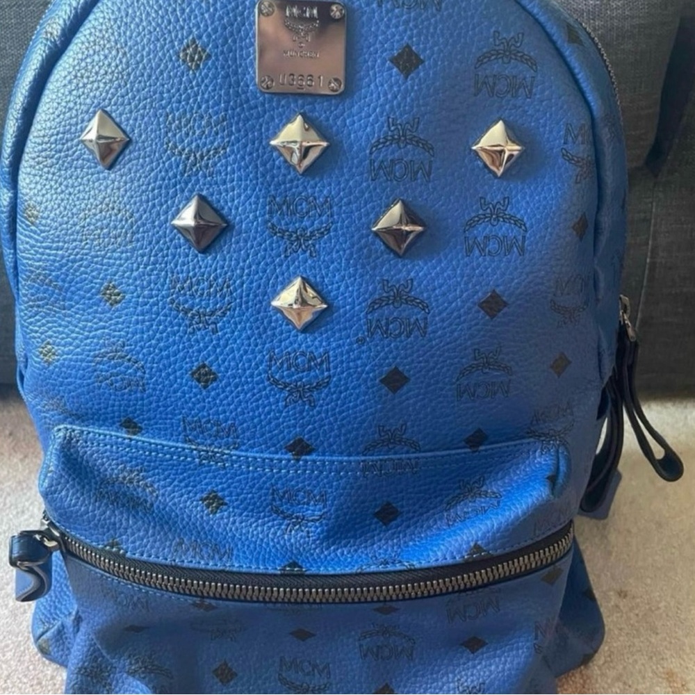 MCM Royal Blue Backpack with Silver Accents